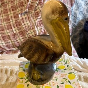 Ceramic Pelican Figurine in Brown and Yellow - Decorative Home Accent